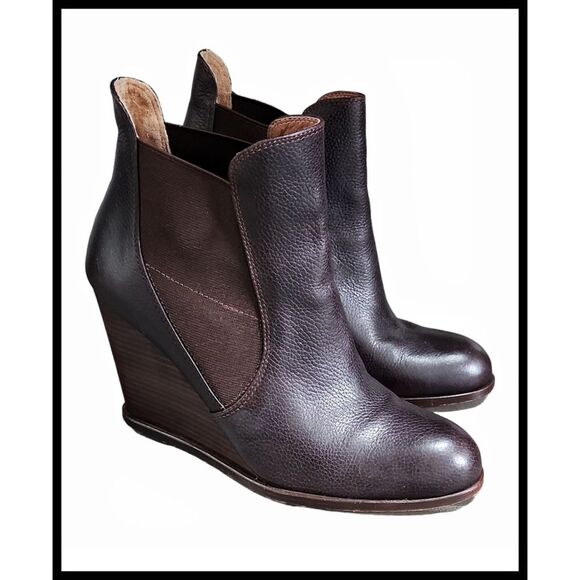 Corso Como Lexy Leather Wedge Boot Bootie Pull On Coffee Brown 8.5 - Picture 1 of 9